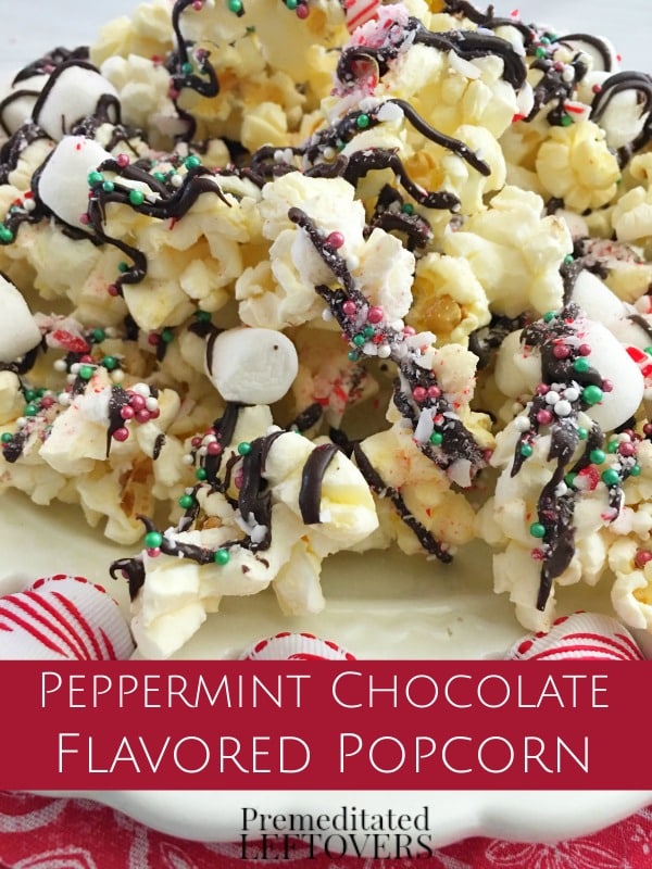 This Peppermint Chocolate Drizzled Popcorn recipe is a delicious holiday treat. Enjoy it with a Christmas movie or package it up for holiday gift bags. 