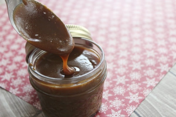 Brown Sugar Salted Caramel Sauce- drizzle off spoon