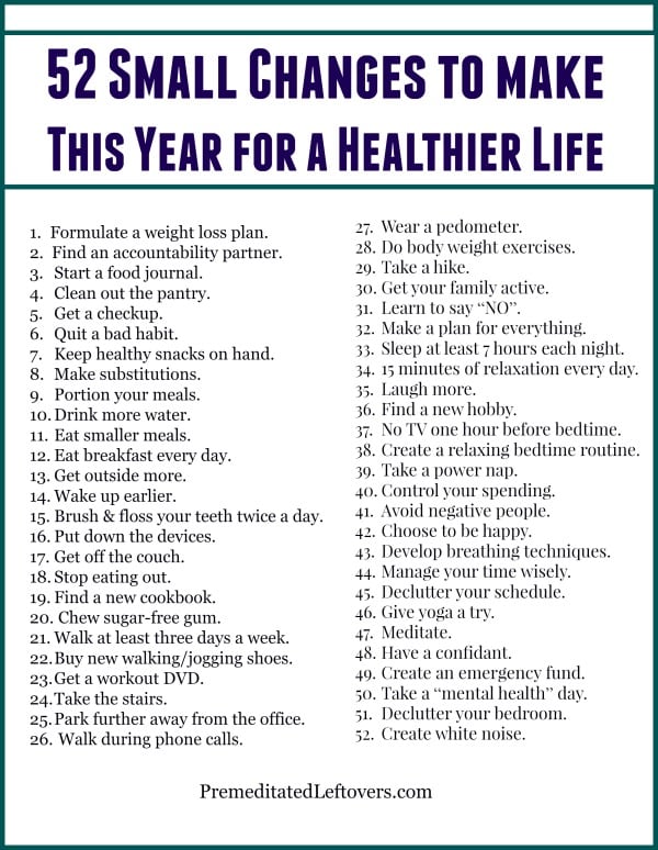 52 Small Changes you can make this year to lead a Healthier Life 
