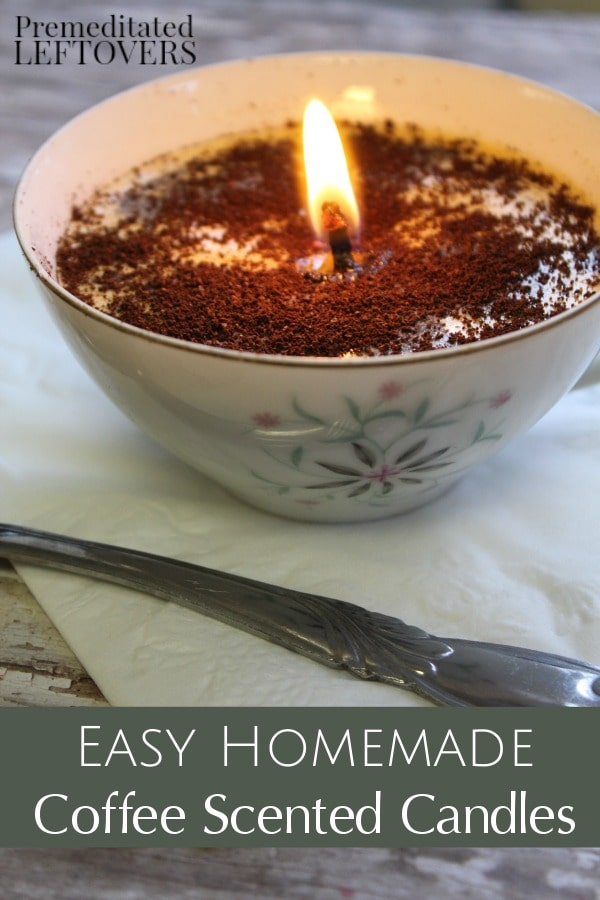 Give these Coffee Scented Candles as gifts to any coffee lover or use them to scent your home! The tutorial uses soy wax flakes and real coffee grounds.