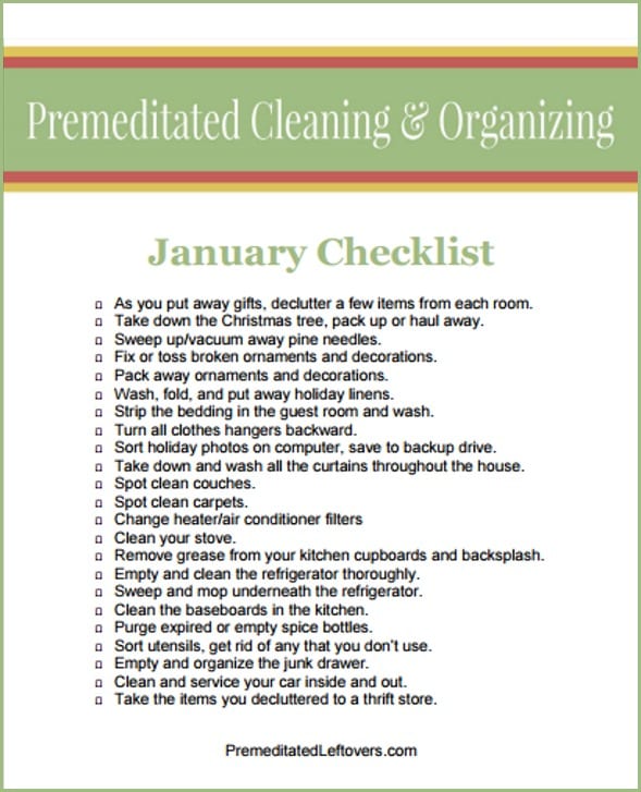 January Cleaning and Organizing Checklist - A free printable checklist to keep track of what you have done as you clean up after the holidays and start your new year off with a clean home.