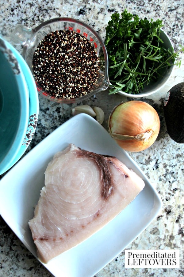 Red & White Quinoa Bowl with Swordfish and Avocado- ingredients