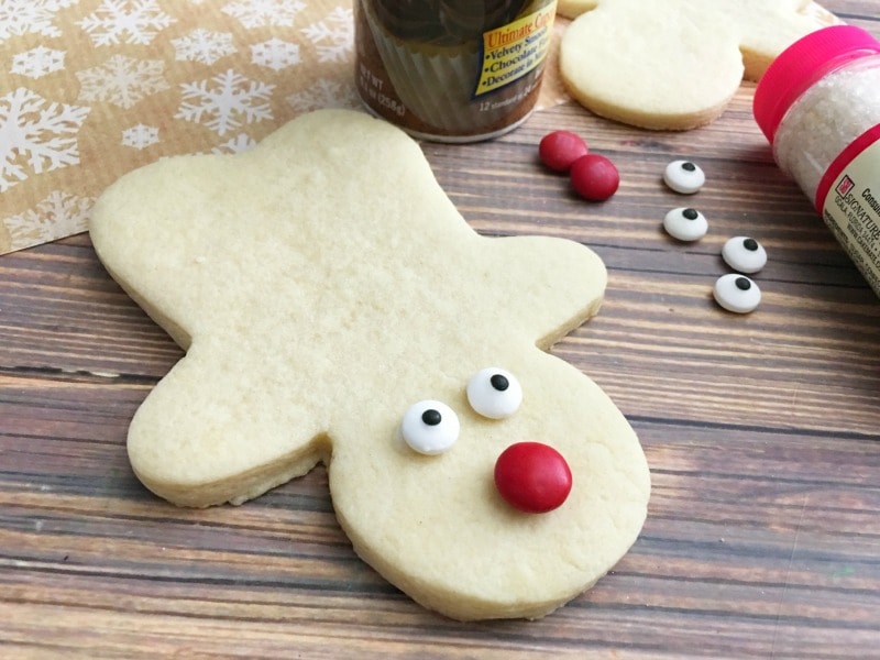 Rudolph Sugar Cookies-apply eyes and nose