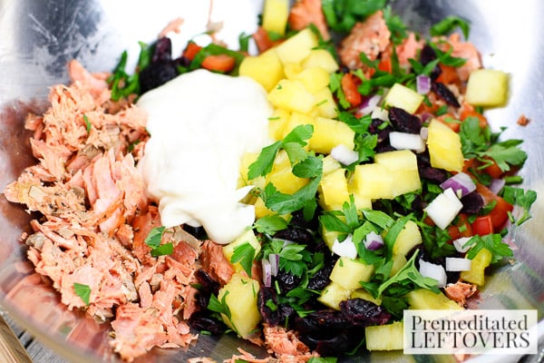 Savory Salmon, Cranberry, and Pineapple Salad- mix ingredients in a bowl