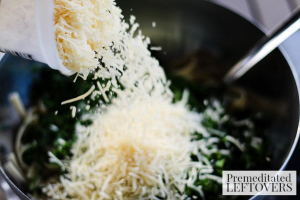 Shredded Turkey Collard Green Pesto Linguine- adding Parmesan cheese