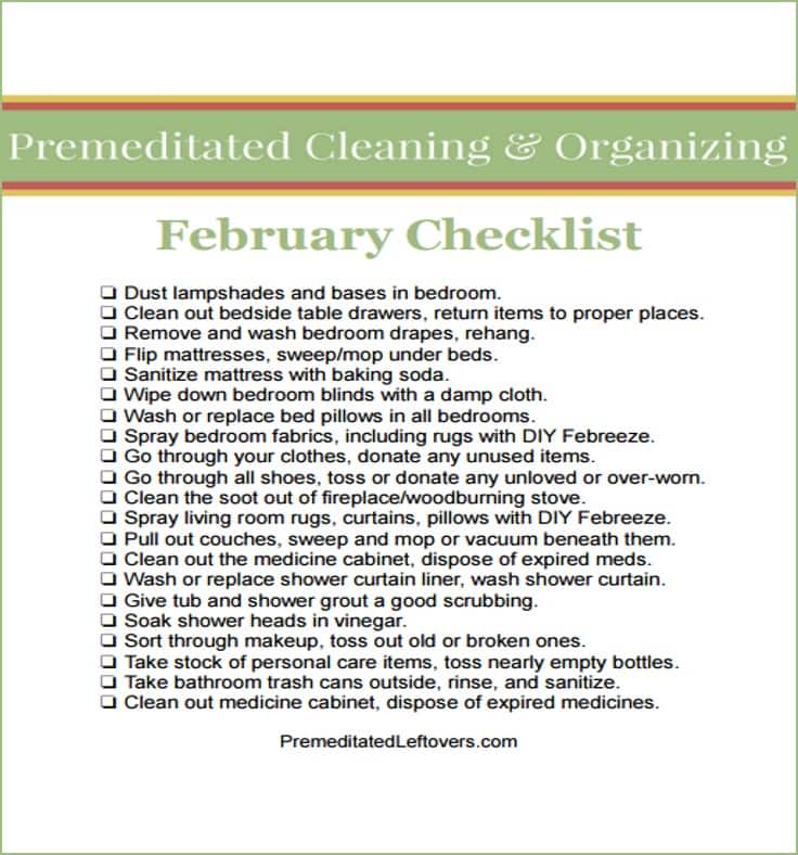 February Printable Cleaning Checklist - tips for cleaning your love nest