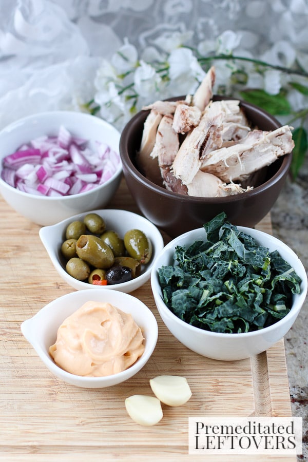 Chicken, Kale, and Raisin Salad Spread with Mini Pitas- ingredients