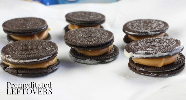 Turtle Candy Chocolate Dipped Oreo Cookies-sandwich cookies together