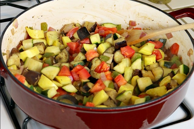 Ratatouille Chicken Bowls Recipe - Vegetables cooked in Wish-Bone EVOO Garlic and Basil Dressing