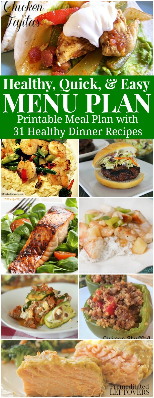 Need some healthy recipe ideas that are simple to make? Check out this Healthy, Quick & Easy Meal Plan. It includes 31 healthy recipes & a Printable Menu Plan.