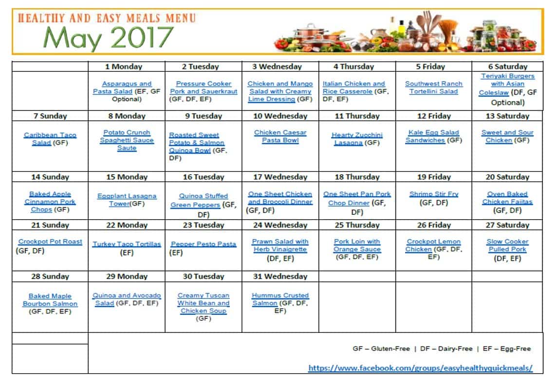 May Menu Plan - Healthy, Quick, and Easy Meal Plan with 31 Healthy Dinner Recipes