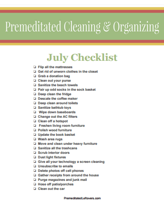 Mid-Summer Cleaning List with Printable Summer Cleaning Checklist for July