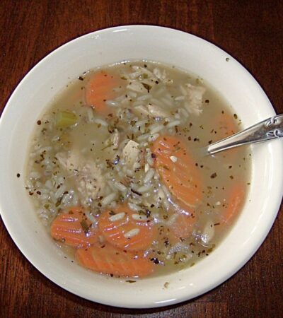 Chicken and Rice Soup in Bowl