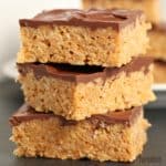 Scotcheroos Peanut Butter Rice Krispie Treats in a stack.