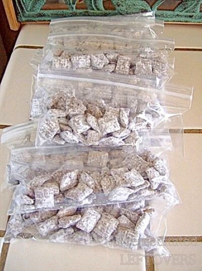 Muddy Buddies packed in bags, ready for the drive to work.