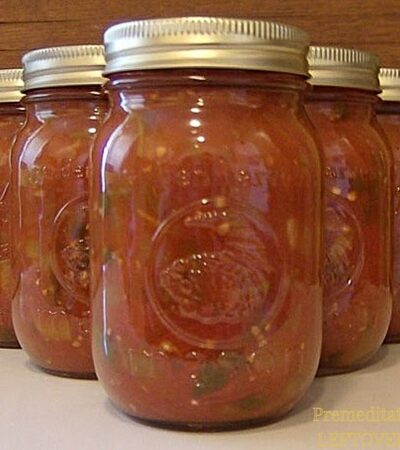 Jars of self-canned homemade Picante Sauce.