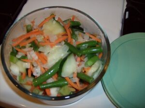 Vegetables in a Pyrex Bowl