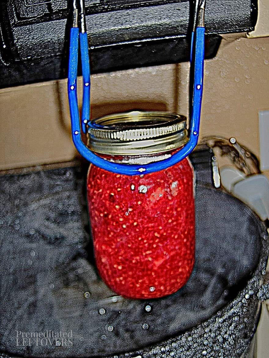 Jam in jar, boiling in canner complete.