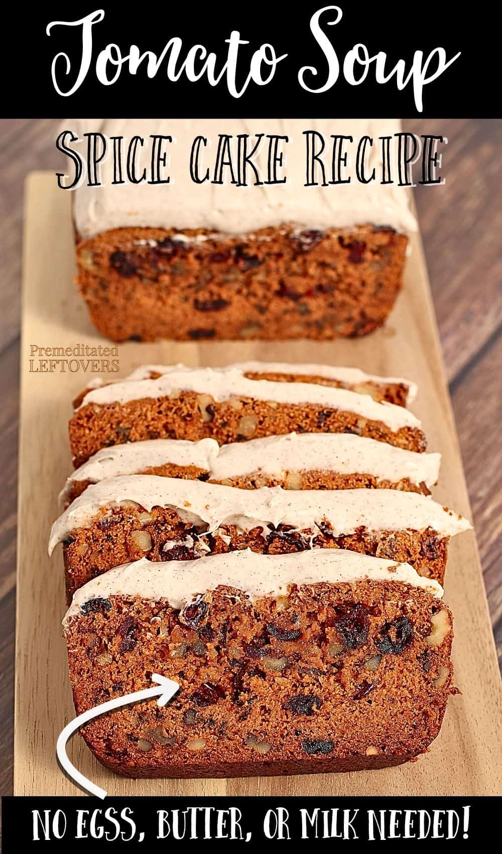 This vintage Tomato Soup Cake recipe form the Great Depression era is surprisingly delicious. It tastes like a spice cake. You can add nuts and raisins if you wish or leave them out. Top the old-fashioned tomato soup cake with the cream cheese frosting recipe or leave it plain.