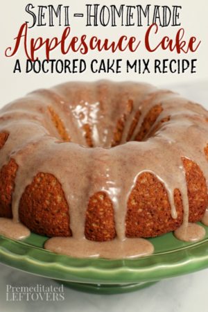 This semi-homemade applesauce cake recipe with cinnamon glaze.