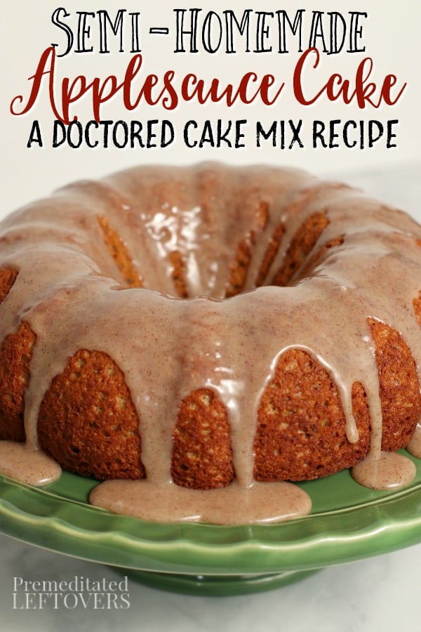 This easy Applesauce Bundt Cake Recipe uses a box of cake mix, apple sauce, eggs, and apple pie spice. It's topped with a tasty white chip cinnamon glaze. It creates an elegant applesauce cake that is simply delicious!