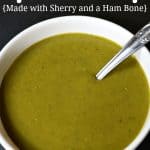 slow cooker split pea soup recipe made with sherry and a ham bone