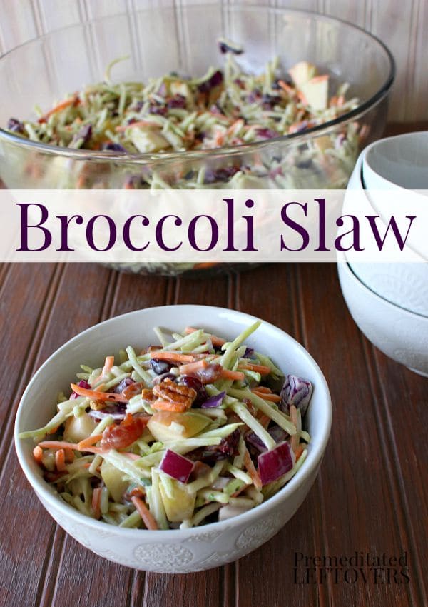 Broccoli Slaw Recipe - This delicious coleslaw recipe is made using broccoli stems cut into matchstick thin pieces, apple, cranberries, onion, and nuts. Great recipe for your next picnic or barbecue!