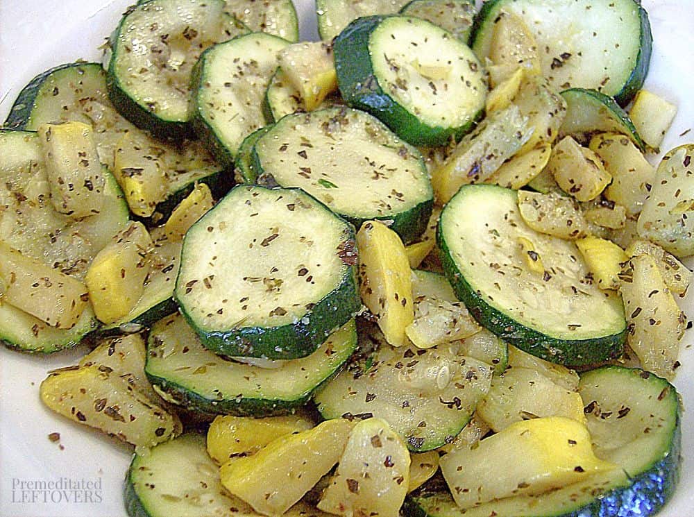 Summer squash and zucchini, on a plate and ready to eat.