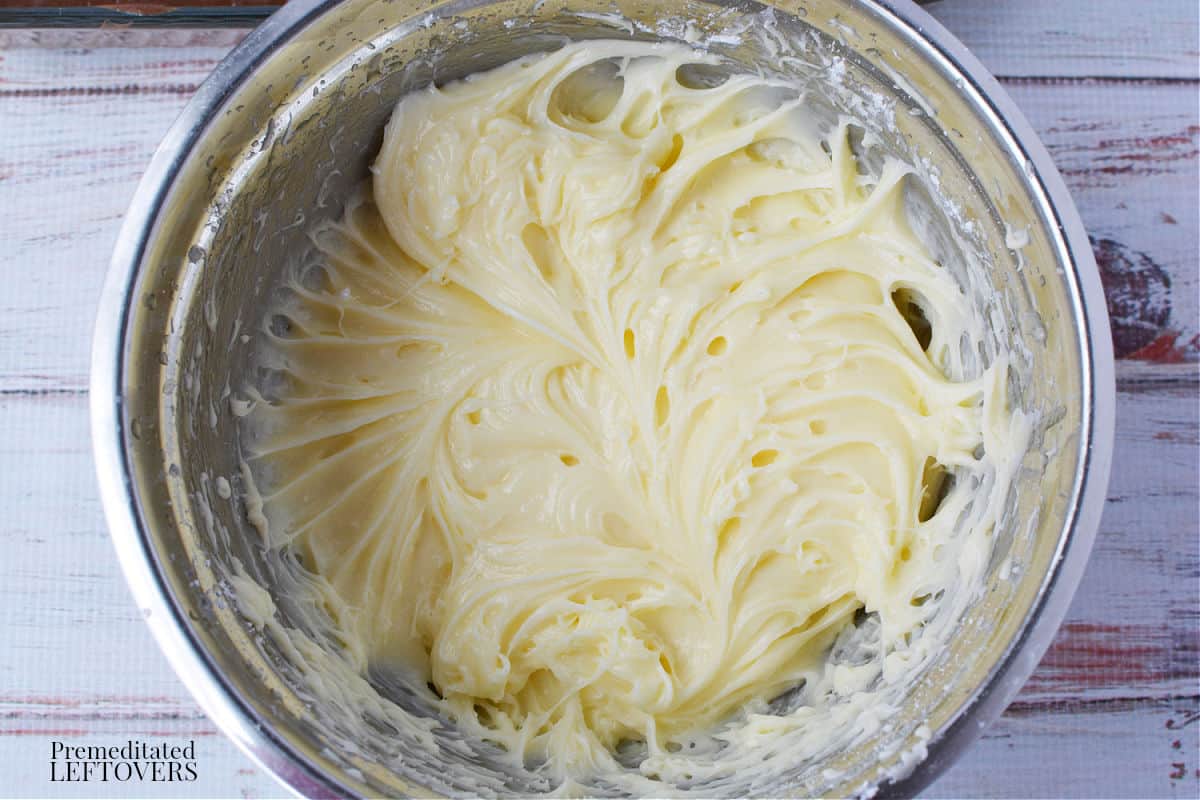 The cream cheese mixture in a bowl.