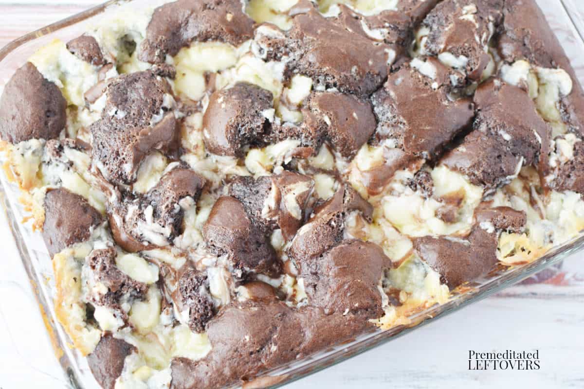 The earthquake cake in a 9x13 baking dish.