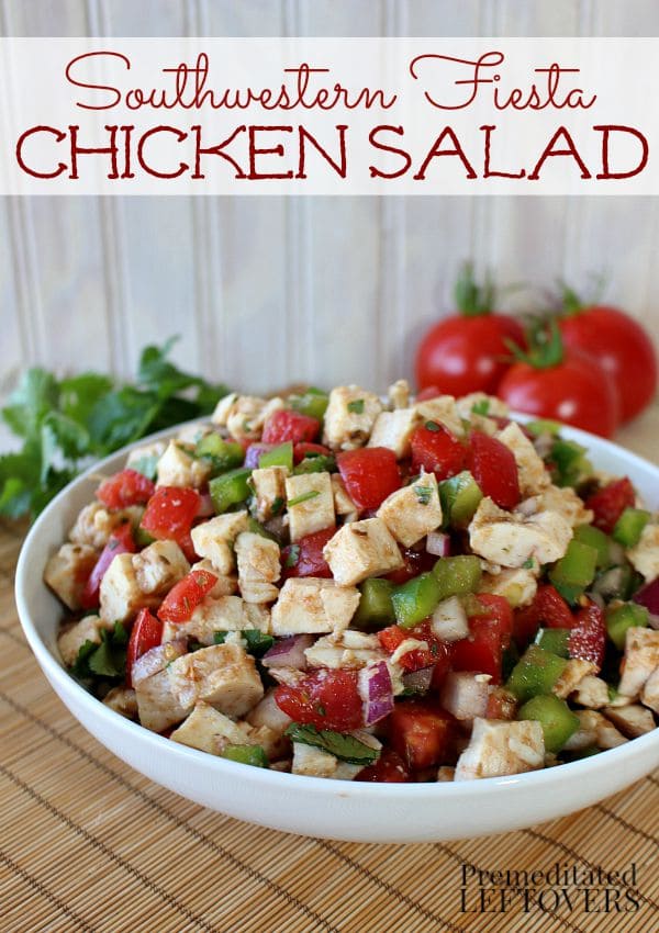 Southwestern Fiesta Chicken Salad Recipe - This flavorful chicken salad recipe is a Low-Fat, no-mayo Chicken salad dressed with tomato juice and spices.