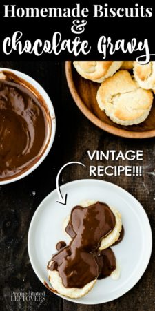 A delicious recipe for homemade biscuits topped with chocolate gravy