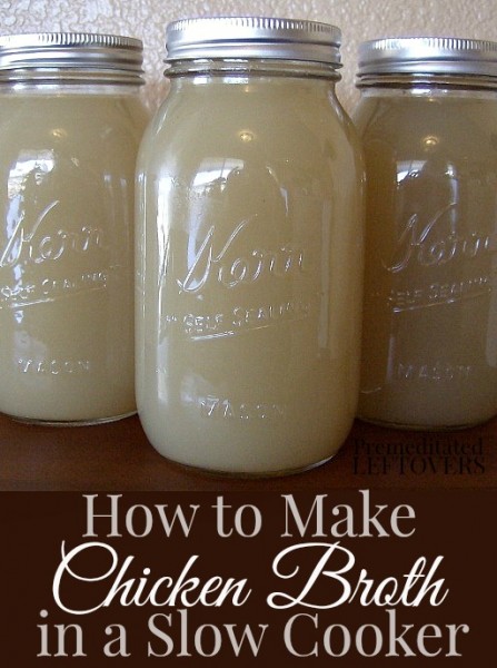 How to Make Chicken Broth in a Slow Cooker Recipe and Tutorial - Making chicken broth in a crock pot with chicken bones and vegetable scraps is easy to do. 