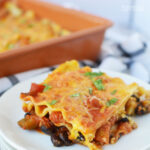 Mexican Lasagna recipe with lasagna noodles, ground beef, black beans, salsa, and taco seasoning