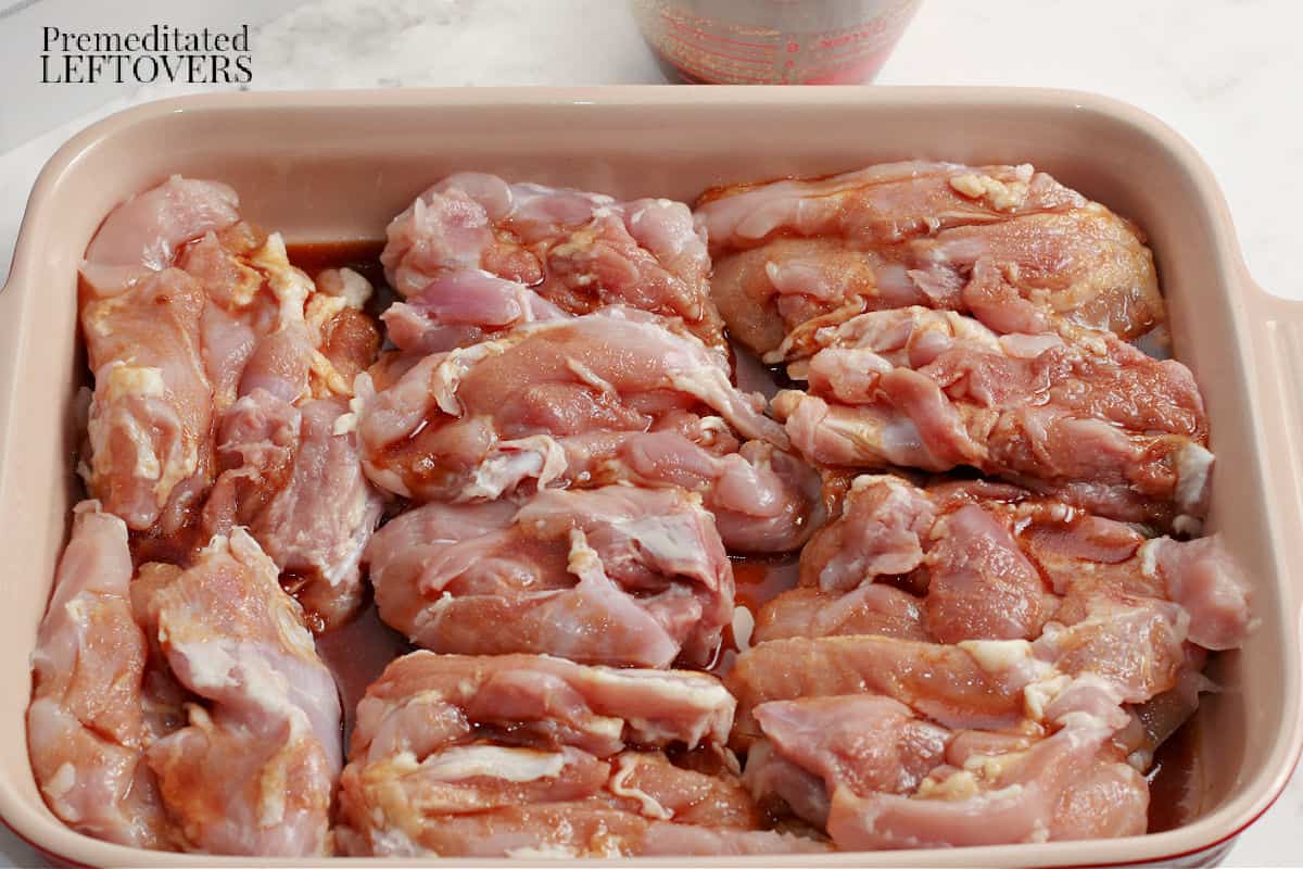 chicken thighs marinating in teriyaki sauce
