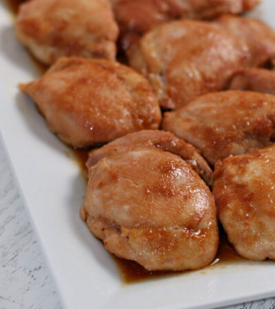 Teriyaki chicken on a platter.