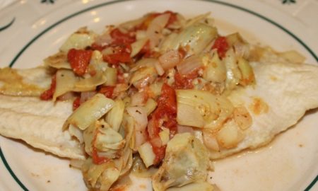 Broiled Catfish with Artichokes and tomatoes