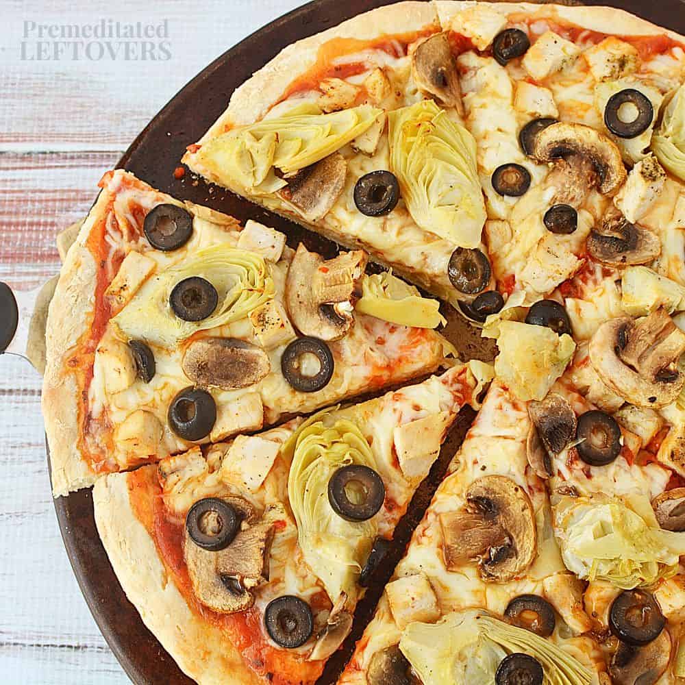 Chicken and Artichoke Pizza with Mushrooms and Olives