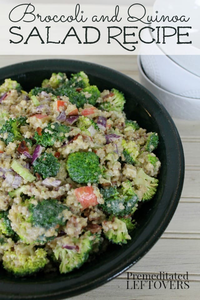 Easy Make-Ahead Broccoli and Quinoa salad Recipe. Quinoa makes a hearty addition to broccoli salad. Includes broccoli, quinoa, apple, pecans, bacon, and onions.