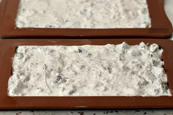 making cookies and cream candy bars using candy bar mold