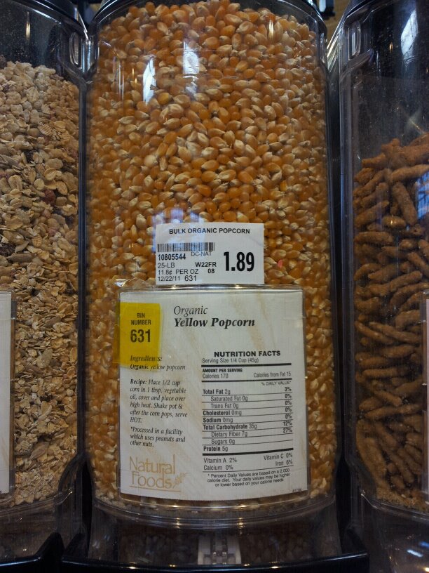 Organic Popcorn is less expensive on the Bulk Food Aisle