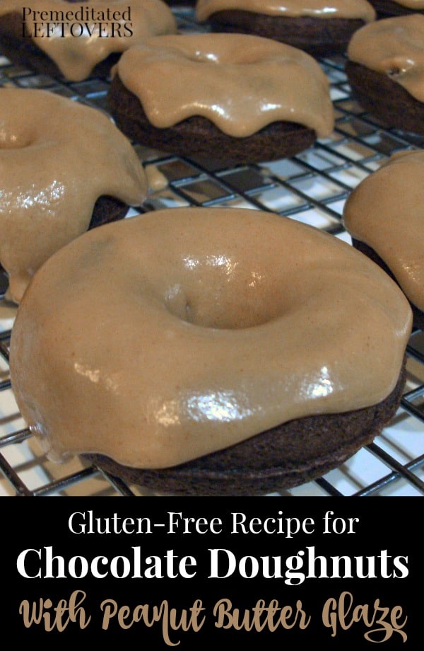 Gluten-Free Chocolate Doughnuts Recipe with Peanut Butter Glaze on a wire rack