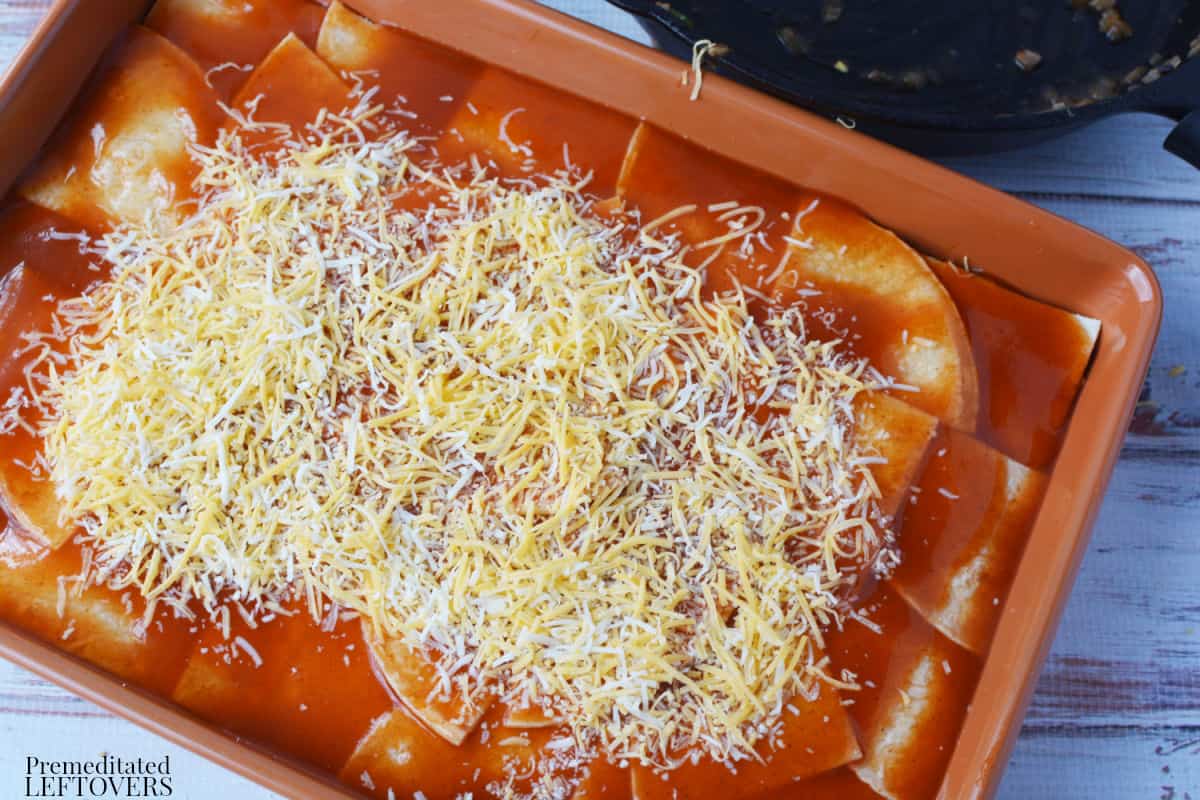 add the remaining cheese to the top of the mushroom and black bean casserole