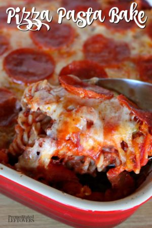 Easy pepperoni pizza pasta bake recipe.