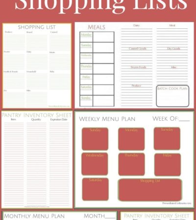 Free Printable Meals Plans Shopping List and Pantry Inventory Lists