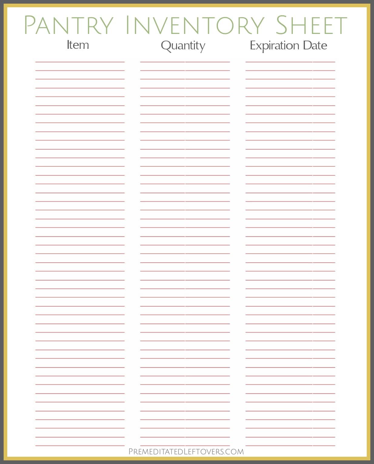 Printable Pantry Inventory Sheet