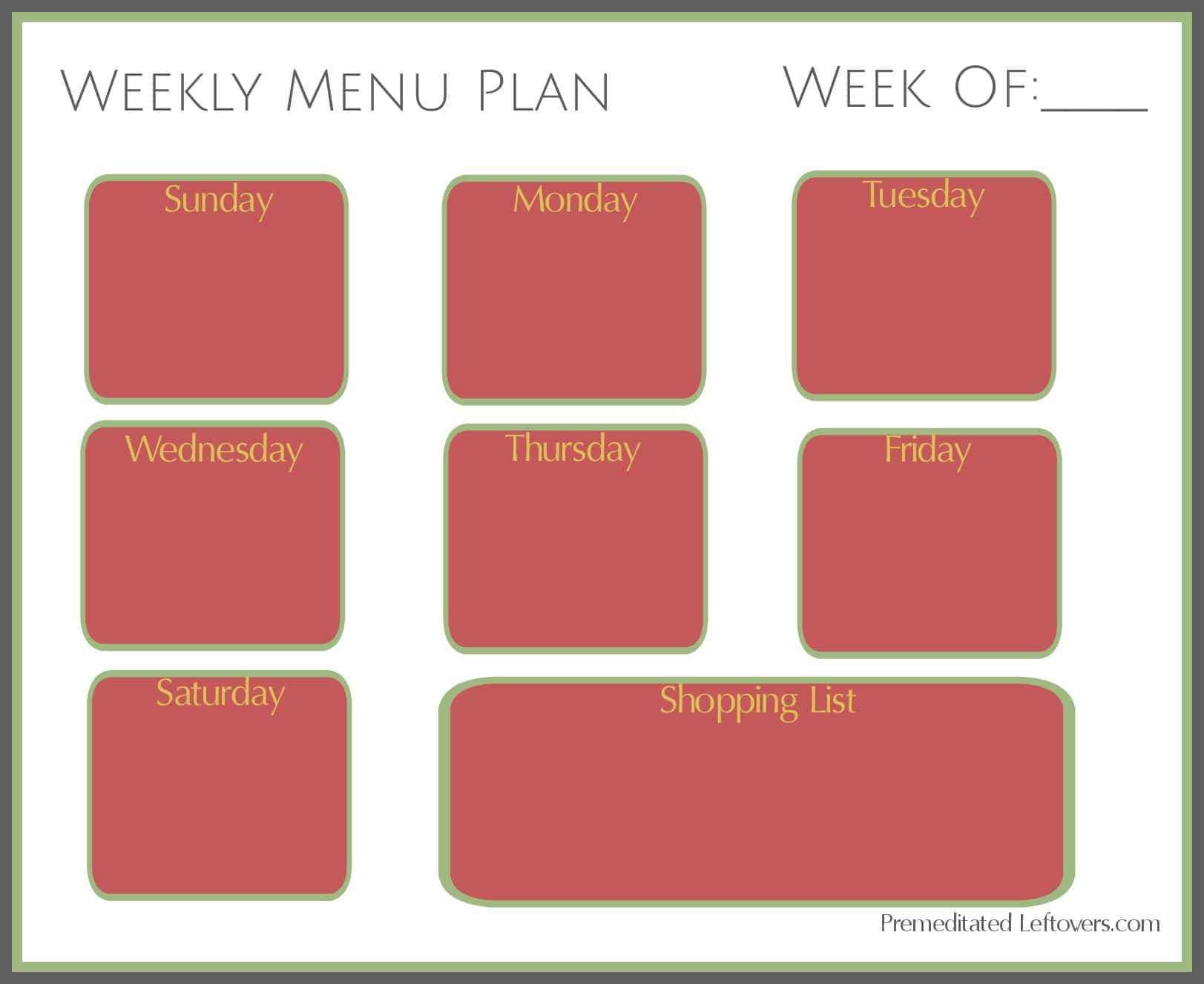 Printable Weekly Menu Plan