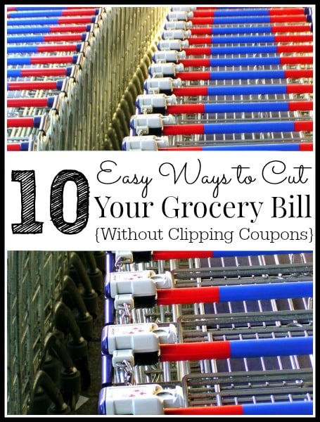 10 Easy Ways to Cut Your Food Budget: Ways to save money on groceries without using coupons. Includes tips & strategies to help you reduce your grocery bill.