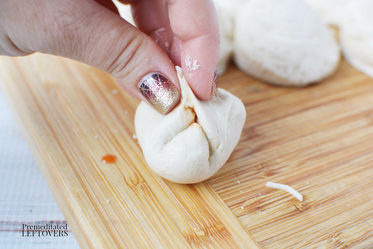 pinch the pizza popper dough closed