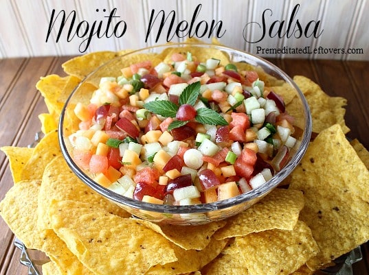 Mojito Melon Salsa Recipe - A unique salsa recipe that uses watermelon, cantaloupes, honeydew, and grapes with a Mojito dressing of lime and mint.